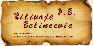 Milivoje Belinčević vizit kartica